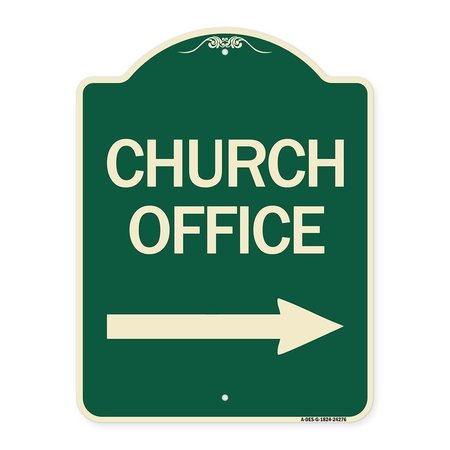 SIGNMISSION Church Office With Right Arrow Heavy-Gauge Aluminum Architectural Sign, 24" x 18", G-1824-24276 A-DES-G-1824-24276